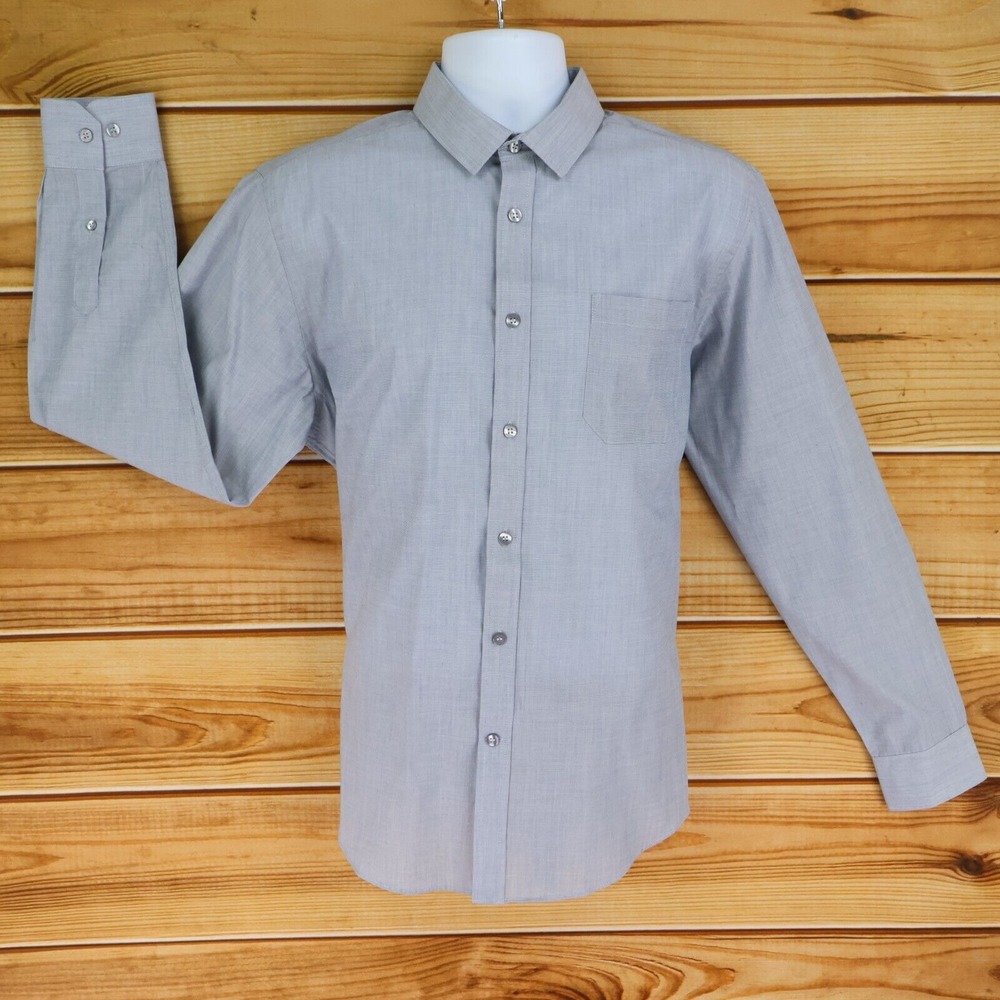 Cedar Wood State Dress Shirt Mens 16.5 Gray Blue Heathered Polyester Regular Fit